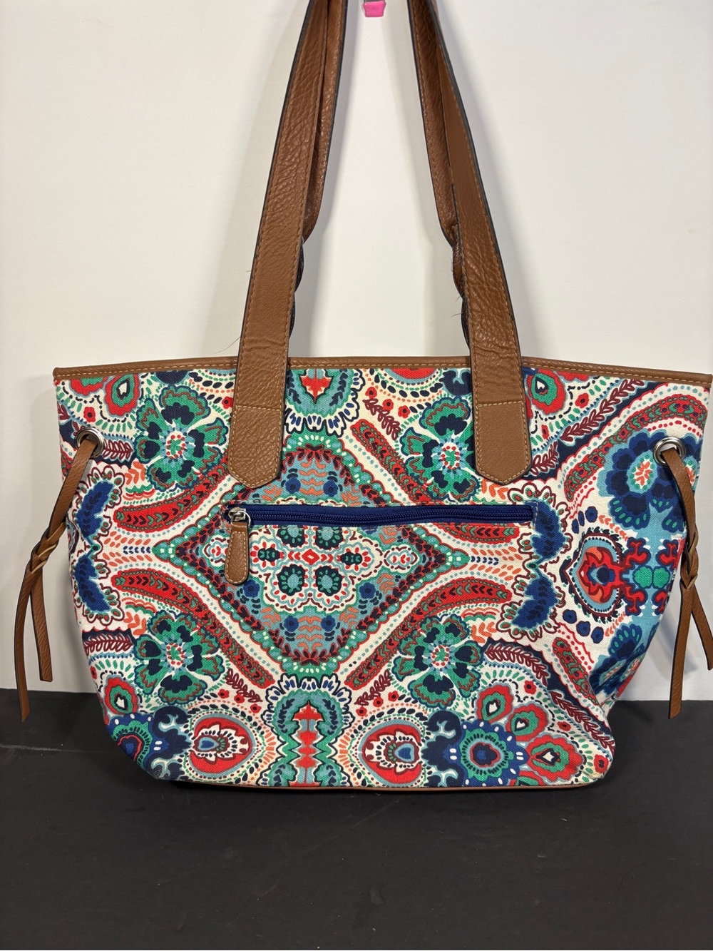 croft & barrow Bohemian Paisley Canvas Tote/Shoulder Bag with faux Leather Trim